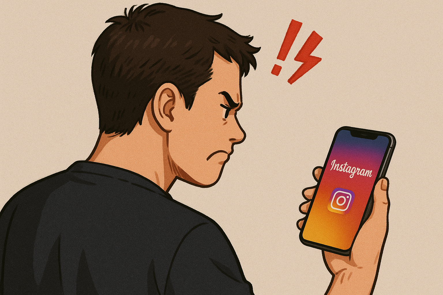 인스타그램 계정이 정지되어 화가 난 모습