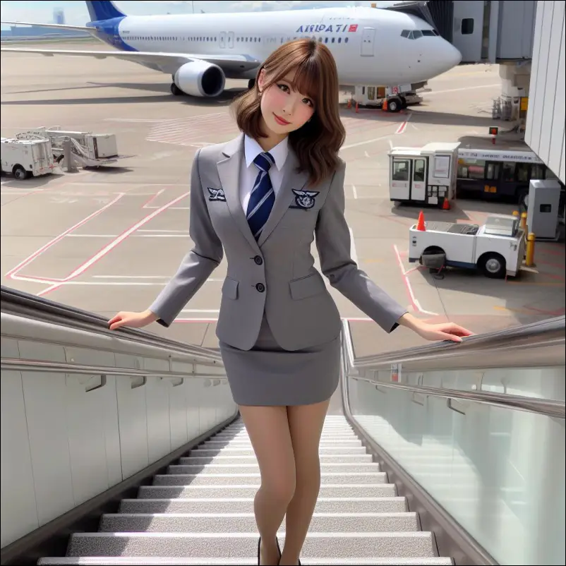 활주로에서 승객을 안내하는 승무원