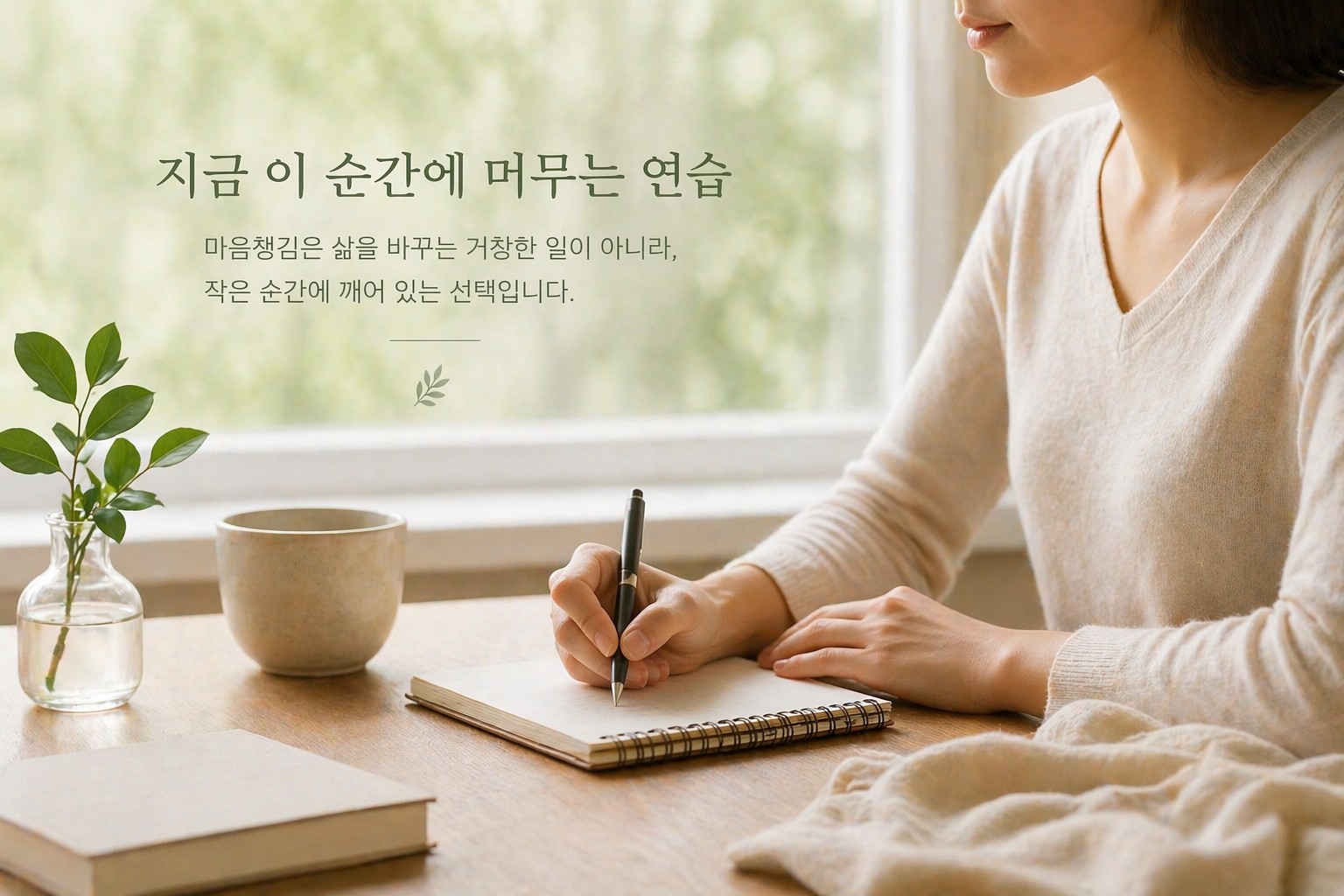 마음챙김으로 현재에 집중하며 일상을 기록하는 이미지