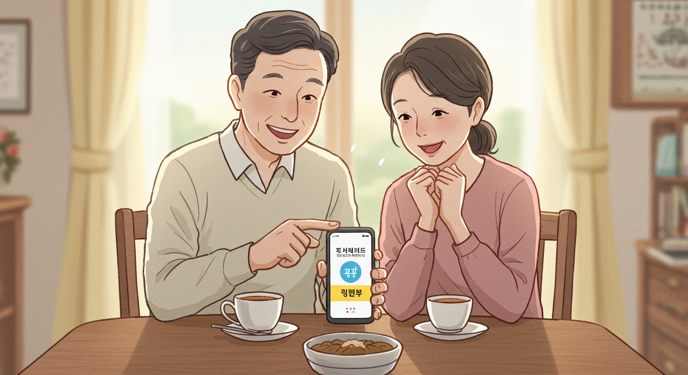 건강보험료 환급 알림을 보고 기뻐하는 부부