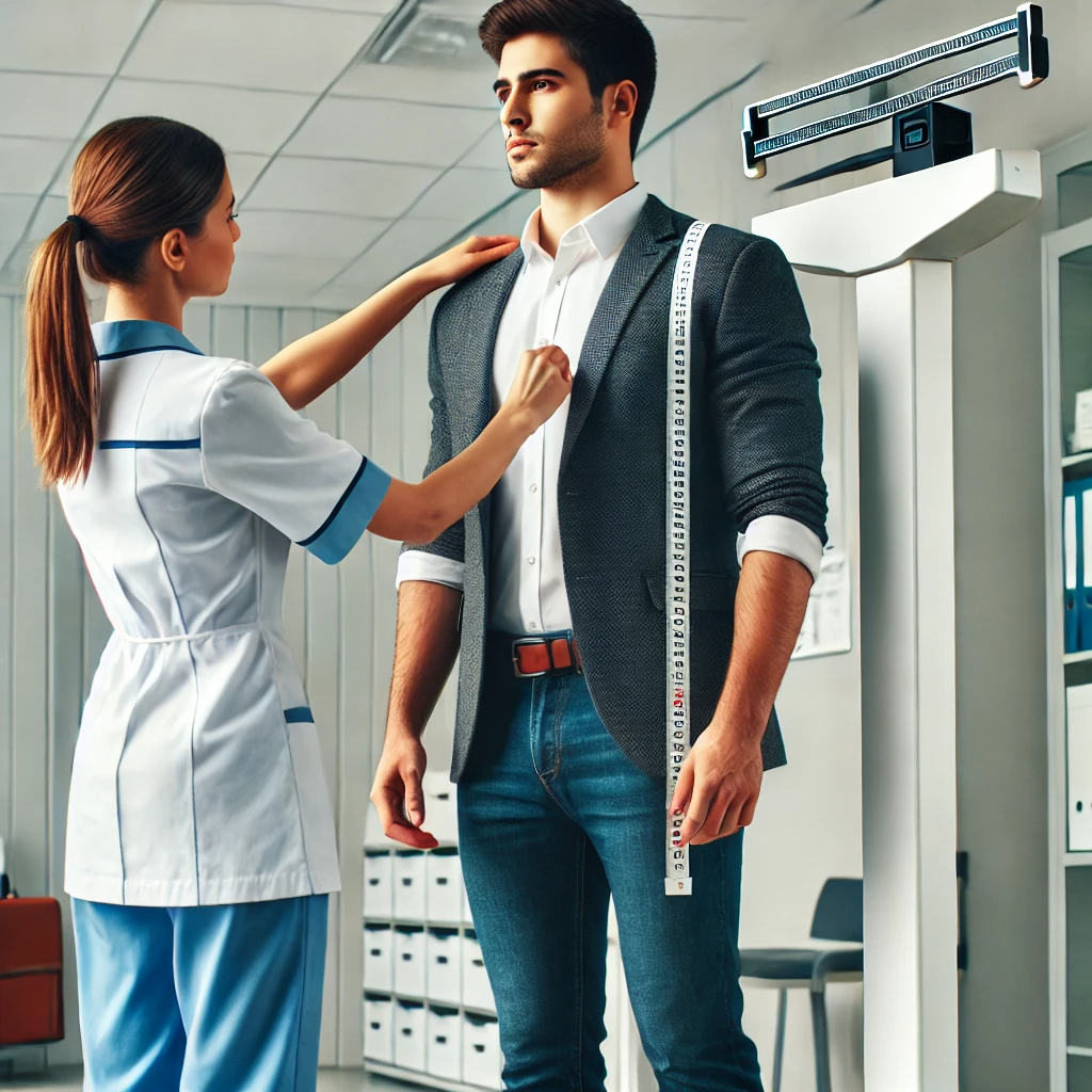 직장인이 신체 측정을 받고 있는 모습