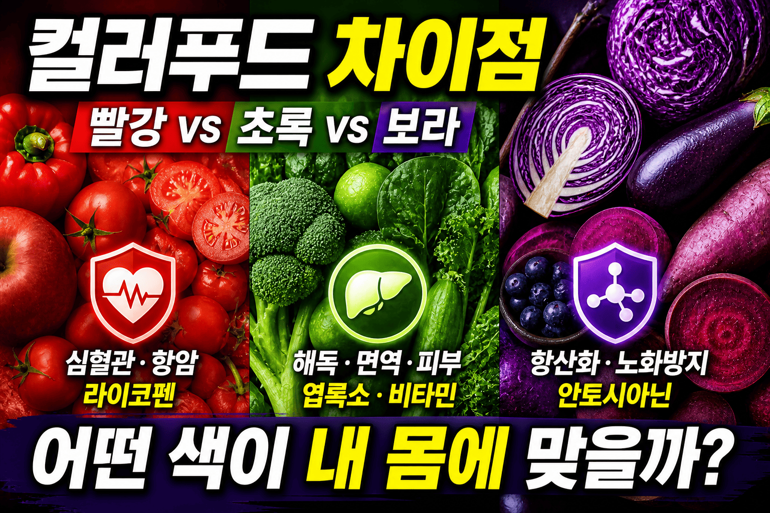컬러푸드 비교 보라채소 (빨강, 초록, 보라 차이)