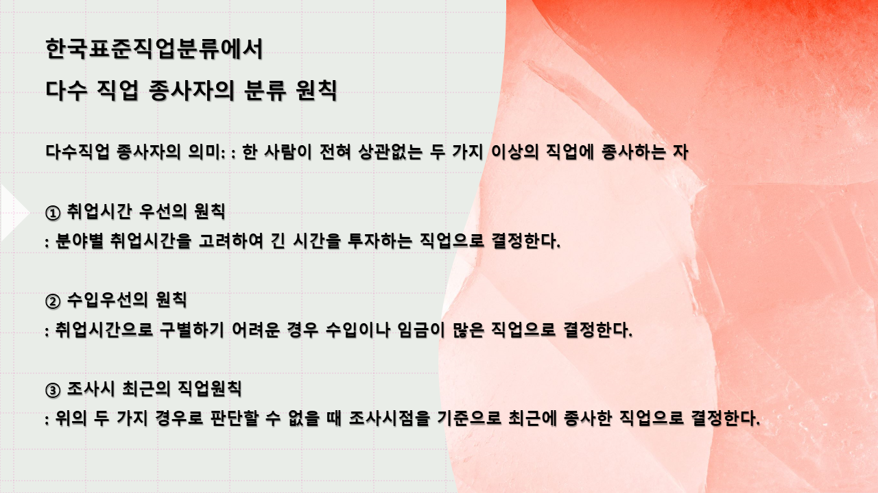 다수 직업 종사자의 분류 원칙