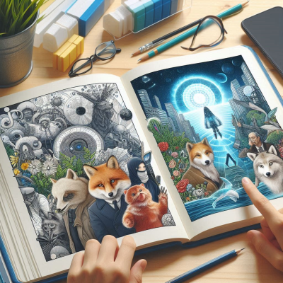 책 속의 동물들과 함께하는 디지털 모험 장면