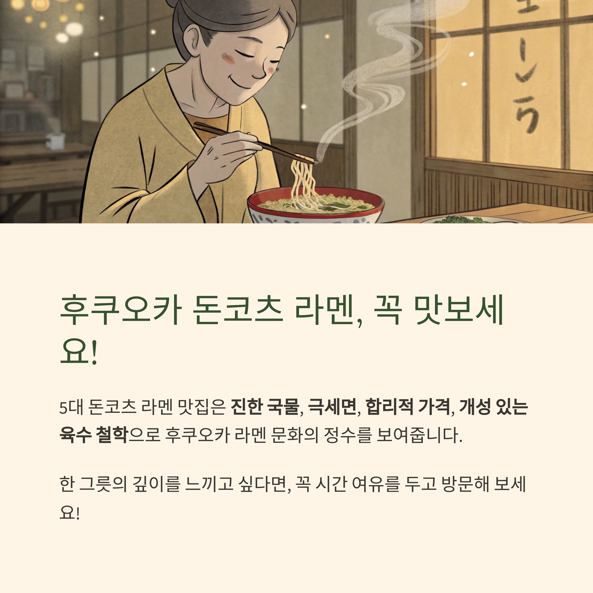 후쿠오카 돈코츠 라멘, 꼭 맛보세요