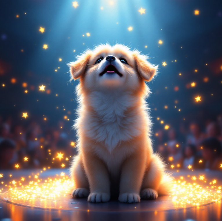 강아지가 크고 웅장하게 노래할 때