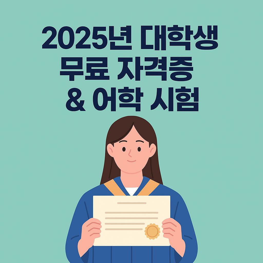 2025년 대학생 무료 자격증&middot;어학시험 어그로 썸네일 (여학생 일러스트, 인증서 강조)