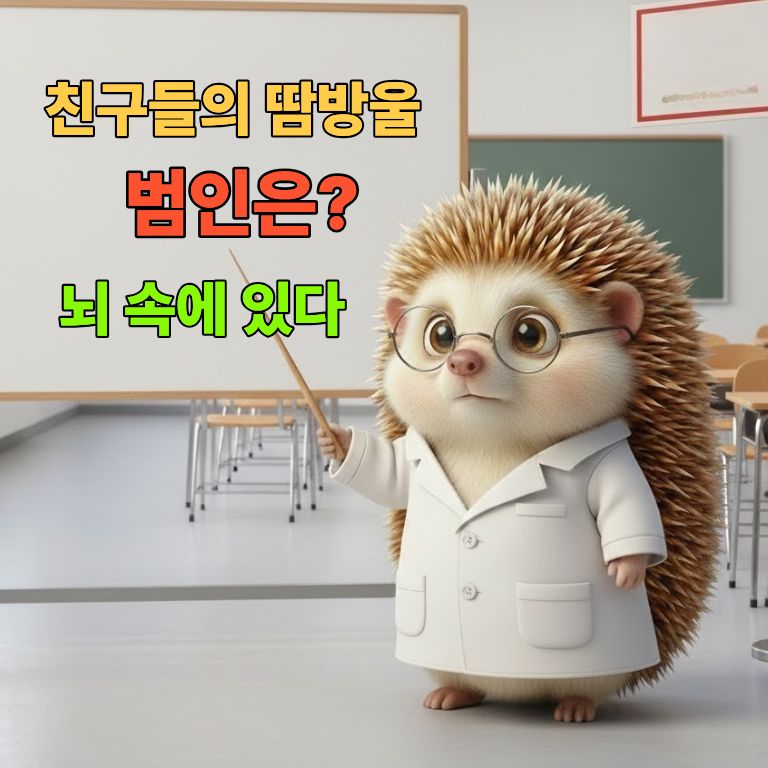 친구들의 땀방울, 범인은 뇌 속에 있다라고 가르치고 있는 고슴도치씨의 모습