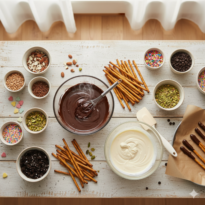 빼빼로를 만들기 위해 준비된 재료 사진