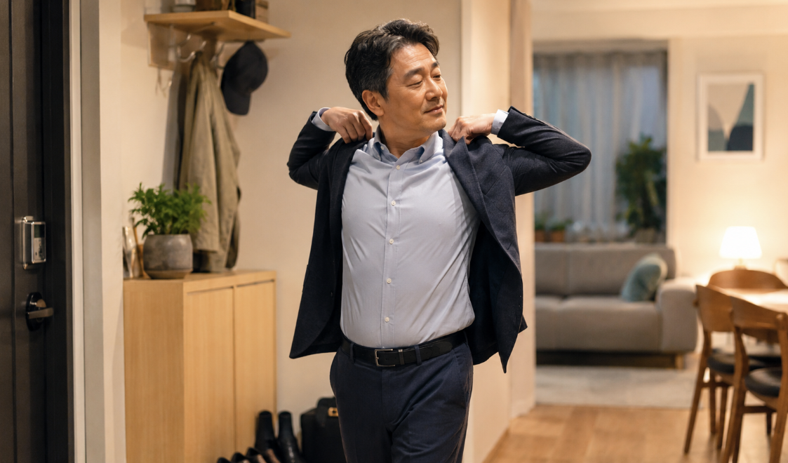 퇴근후 집에 온 기분좋은 표정