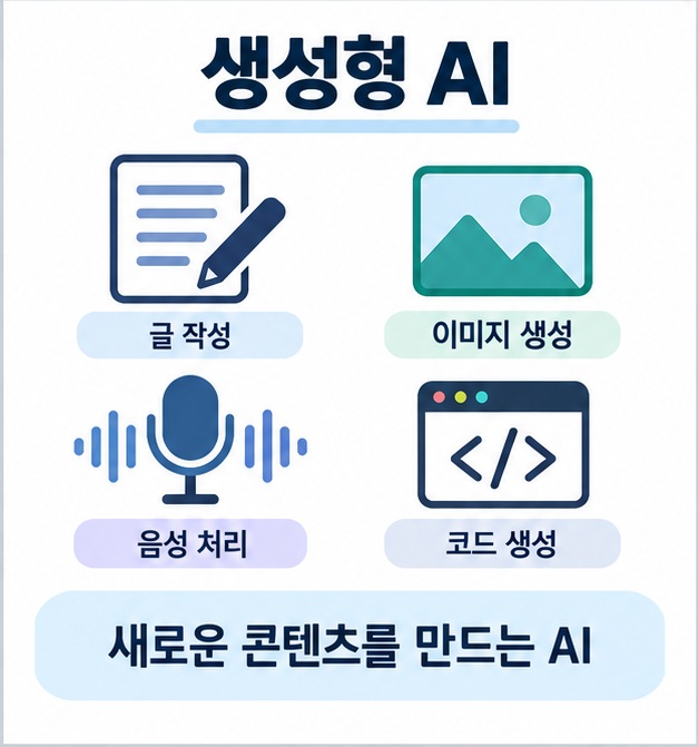 문서 이미지 음성 코드 생성으로 생성형 AI가 만드는 결과물을 보여주는 이미지