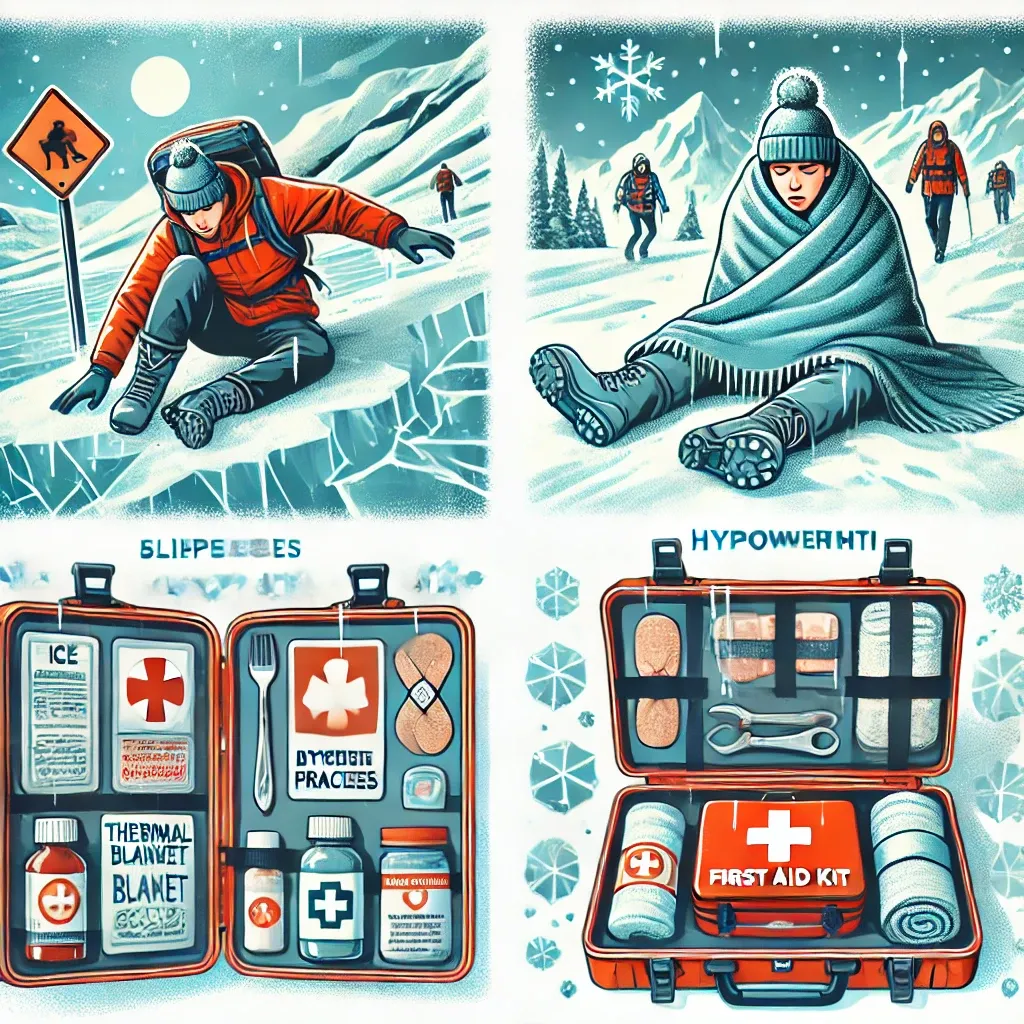 겨울 산행 중 미끄러짐, 저체온증, 구급상자