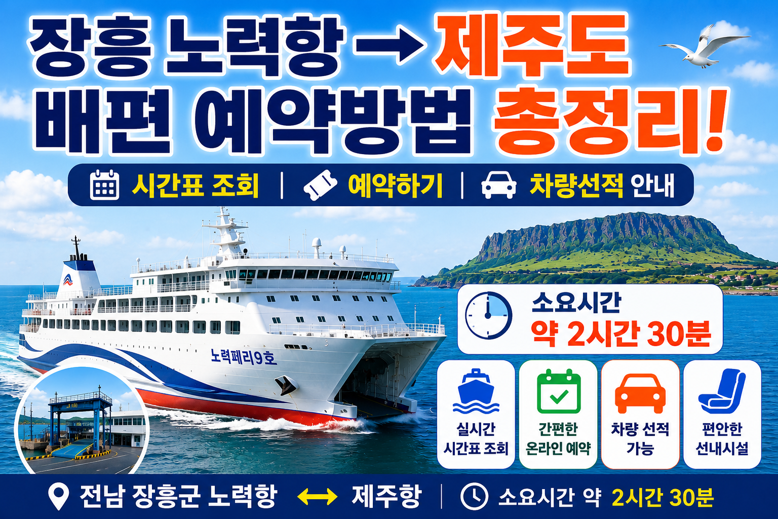 장흥 노력항 제주도 배편 예약방법 총정리｜시간표&middot;차량선적&middot;요금 안내