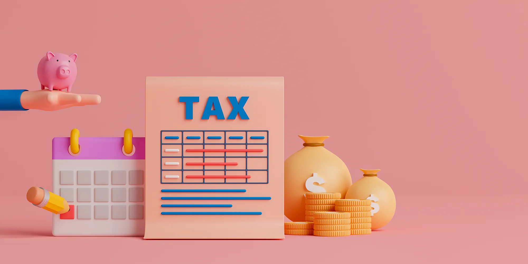 달력과 세금 고지서가 표현된 3D 일러스트