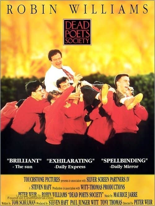 죽은 시인의 사회의 영문 포스터 주인공 키팅 선생님과 학생들