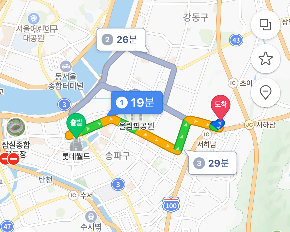 잠실에서 바베큐팩토리 감북점까지 차량 이동 경로, 잠실 근교 당일치기 바베큐장 위치