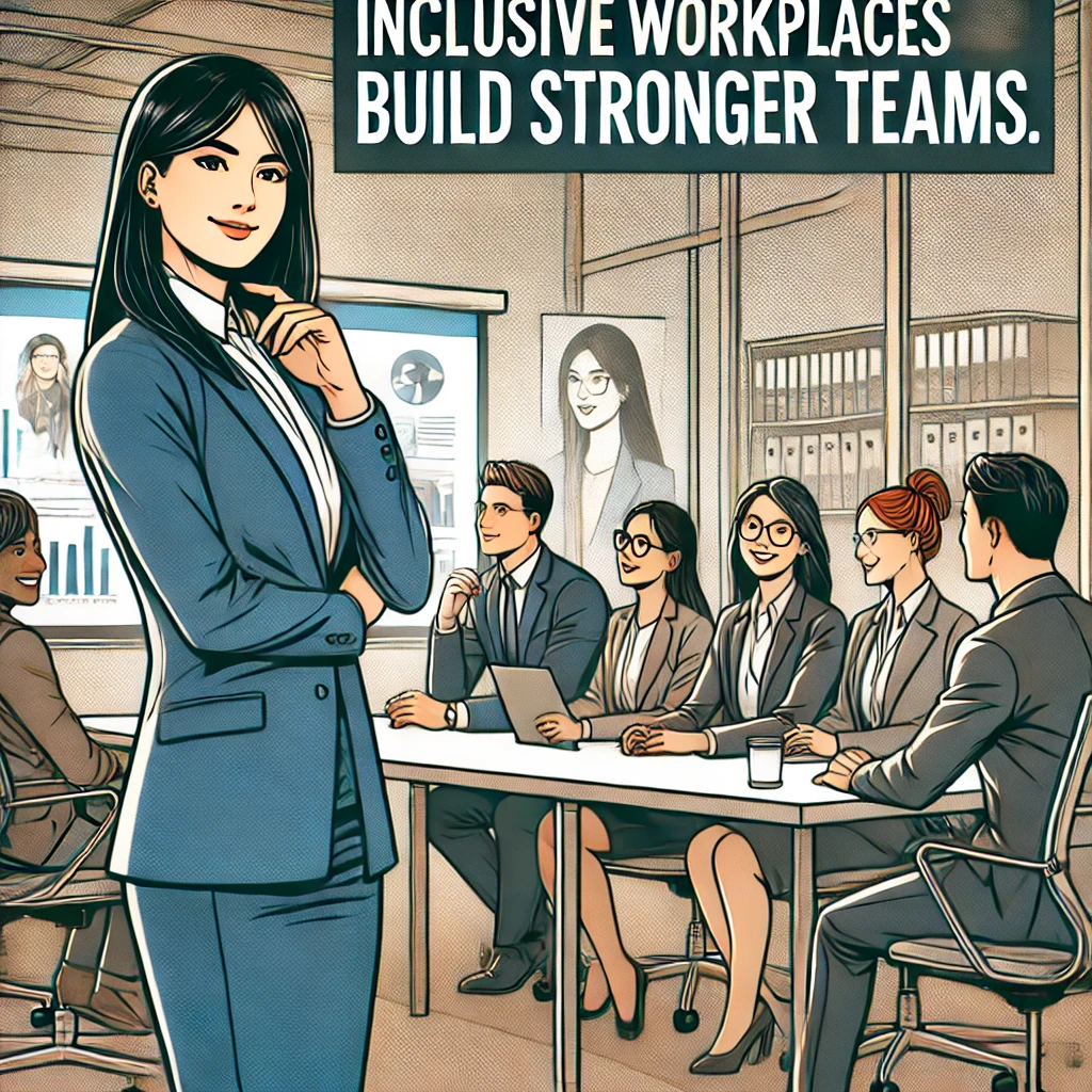 회의실에서 여성이 동료들에게 자신감을 가지고 발표하는 모습