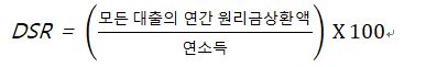 DSR 계산식: (모든 대출의 연간 원리금 상환액/연소득)&times;100