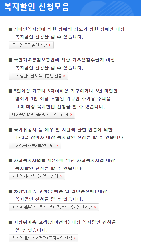 전기세 복지할인 신청