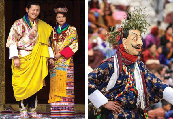 부탄 국왕부부와 전통 탈