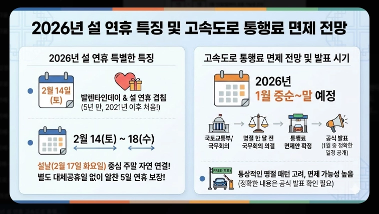 2026년 설 연휴 고속도로 통행료 면제 일정 총정리