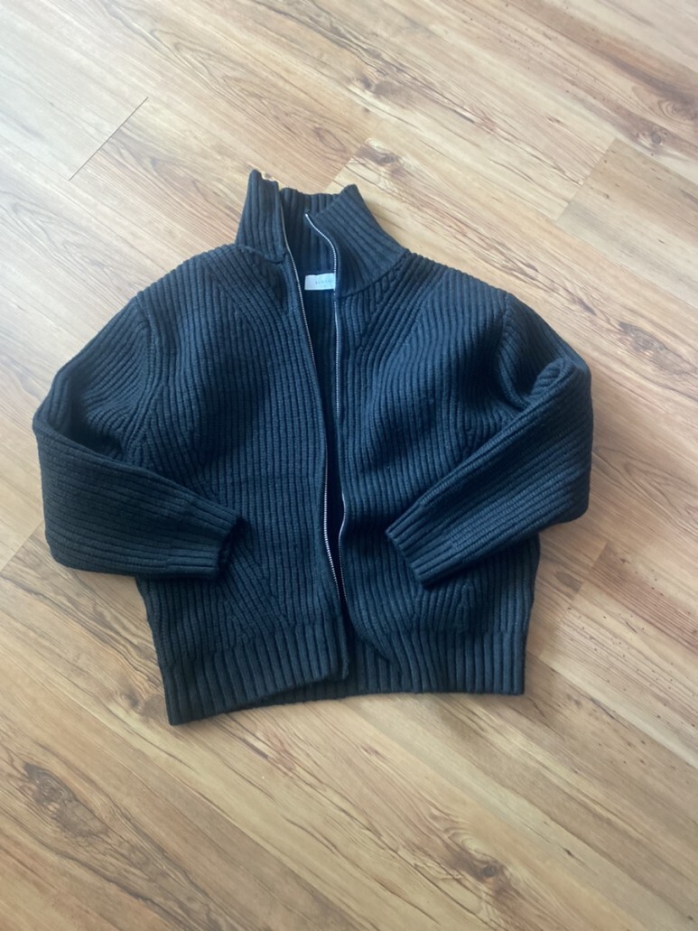 르마드 에어울 하이넥 사선 집업 니트 - 블랙