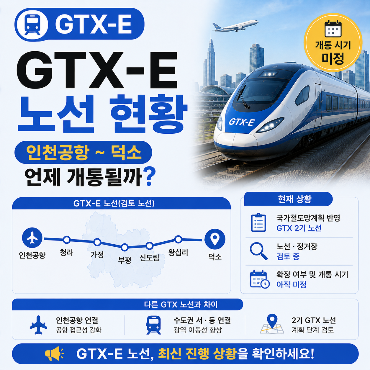GTX-E 노선 인천공항 덕소 구간 검토 현황 안내 이미지