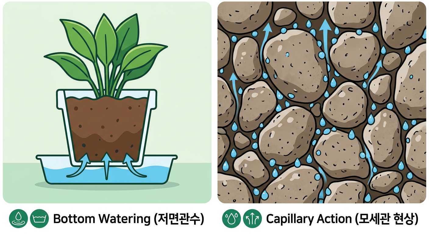 저면관수와 모세관현상의 원리