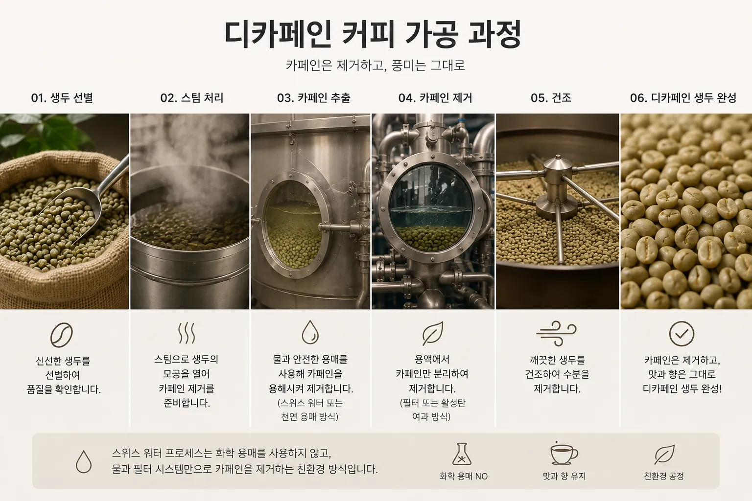 카페인을 제거하는 디카페인 가공 공정