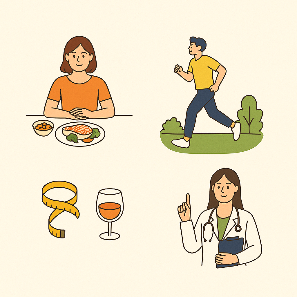 고지혈증 예방을 위한 5대 생활수칙을 소개하는 인포그래픽