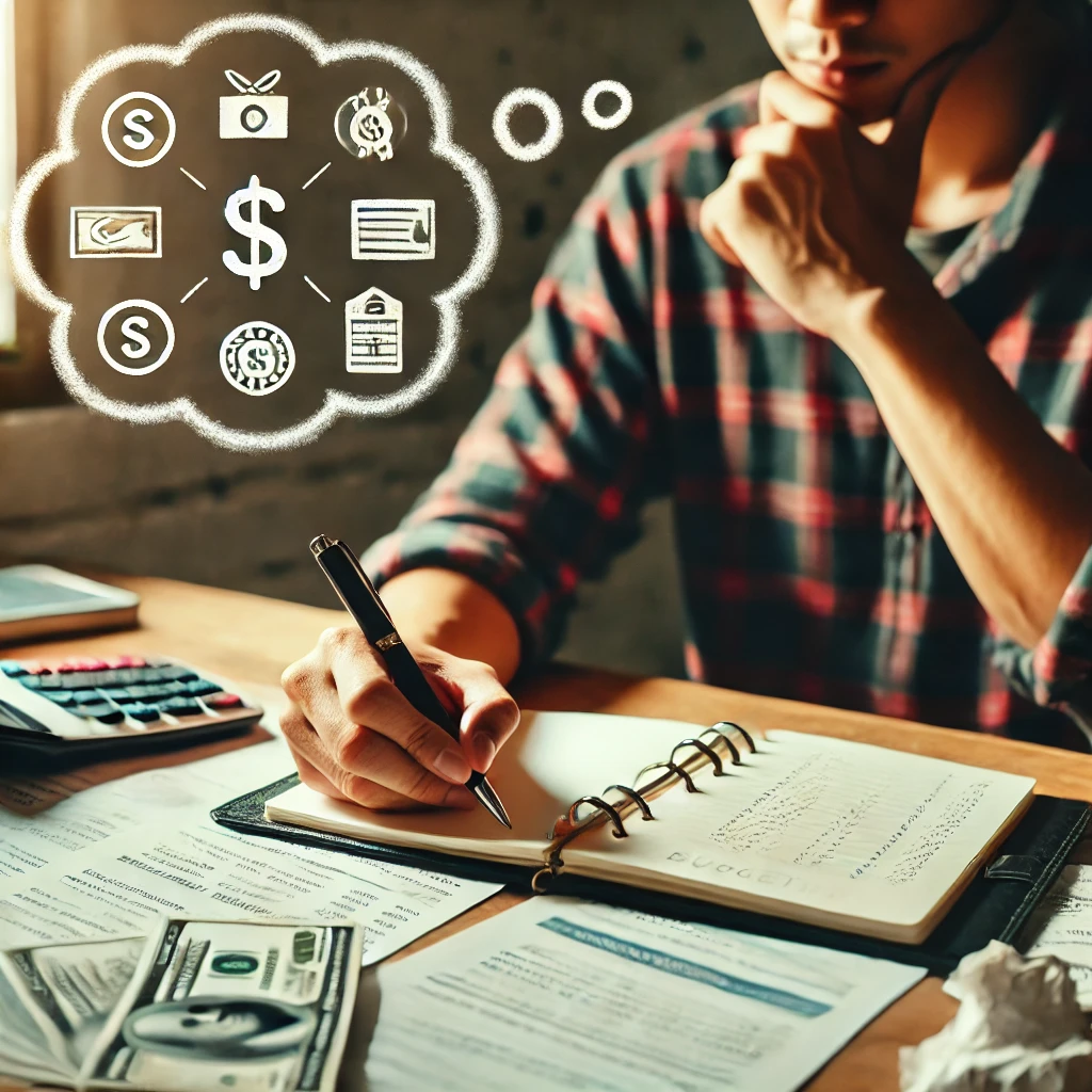 가계부를 쓰면서 소비 습관을 개선하려고 노력하는 사람의 모습