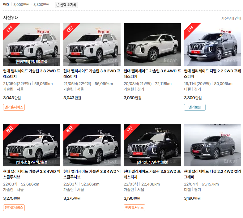 팰리세이드 엔카 가격