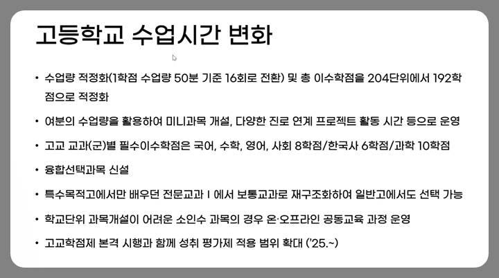 2022 개정 교육과정 적용시기