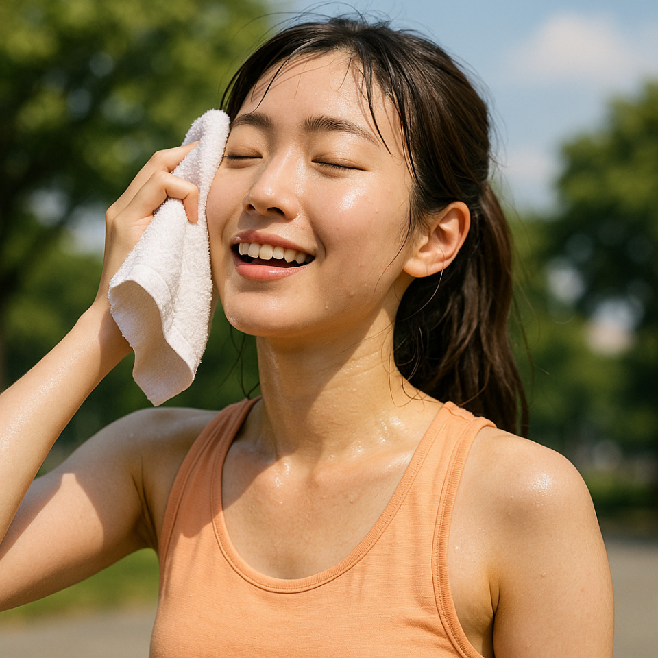 땀을 닦는 사진