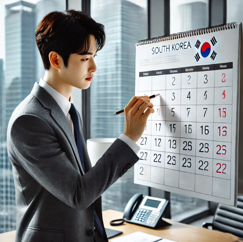 달력에 날짜를 표시하는 남성의 모습