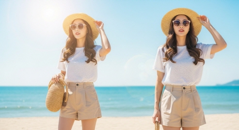 반바지와 모자, 선글라스 세트