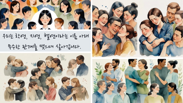 우리는 학연, 지연, 혈연이라는 이름 아래 무수한 관계를 맺으며 살아갑니다에 관한 그림