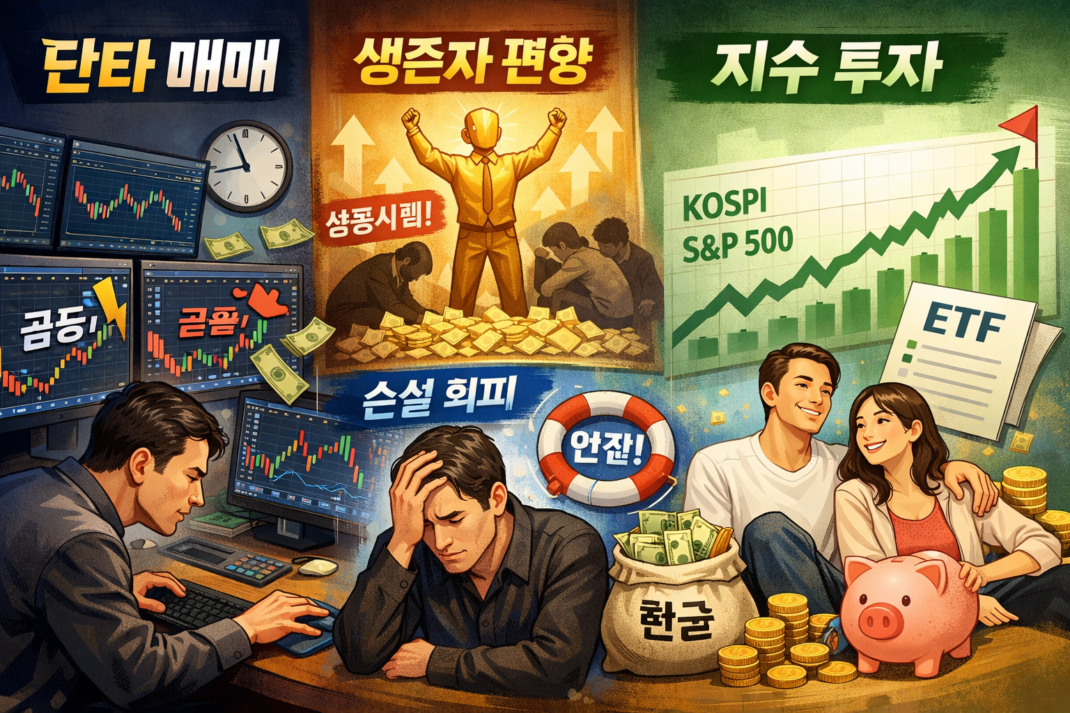 단타 매매 (생존자 편향, 손실 회피, 지수 투자)