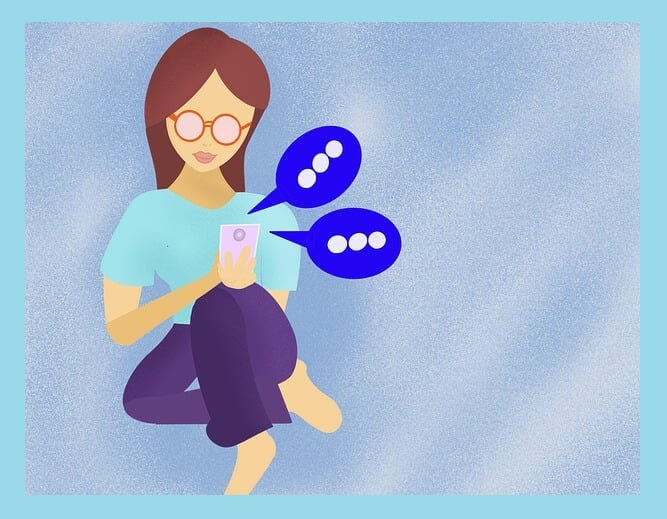 앉아서-온라인-채팅하는-여자-일러스트