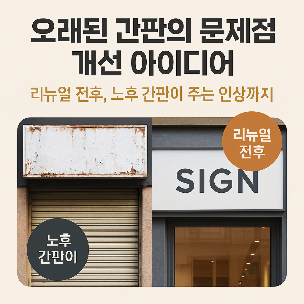 오래된 간판의 문제점과 개선 아이디어(리뉴얼 전후, 노후 간판이 주는 인상까지)