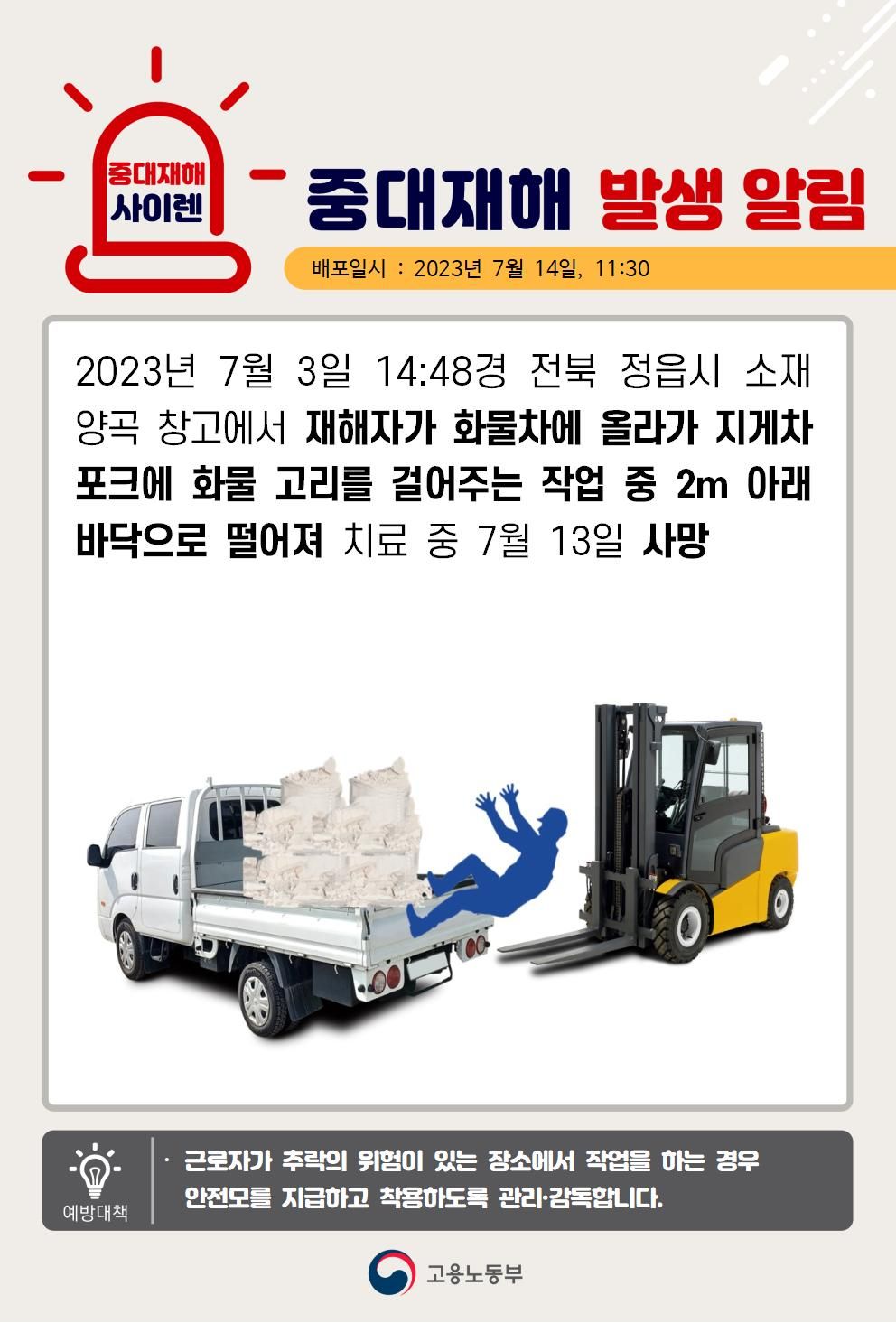화물차에 올라가서 화물고리 걸어주던 중 떨어짐