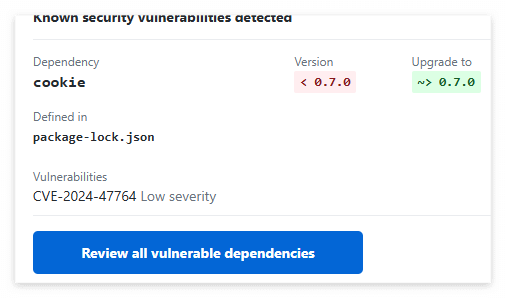 github 라이브러리 취약점 보안 경고 메일 해결 방법
