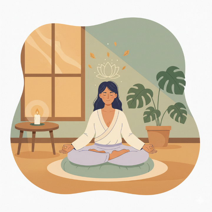 명상하는 모습의 일러스트