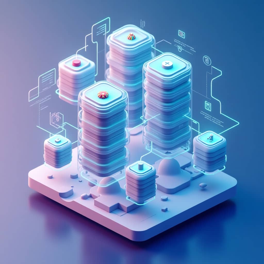 오픈AI데브데이: OpenAI Codex의 클라우드 샌드박스 환경을 시각화한 3D 일러스트레이션. 여러 개의 독립적인 컨테이너 스택이 클라우드 플랫폼 위에서 동시에 실행되며, 각각 다른 코딩 작업(버그 수정, 기능 개발, 테스트 실행, PR 리뷰)을 병렬로 처리하는 Codex의 멀티태스킹 아키텍처를 표현함. 투명한 데이터베이스 구조와 연결된 UI 요소들이 작업 간 독립성과 상호 연결성을 동시에 보여줌.