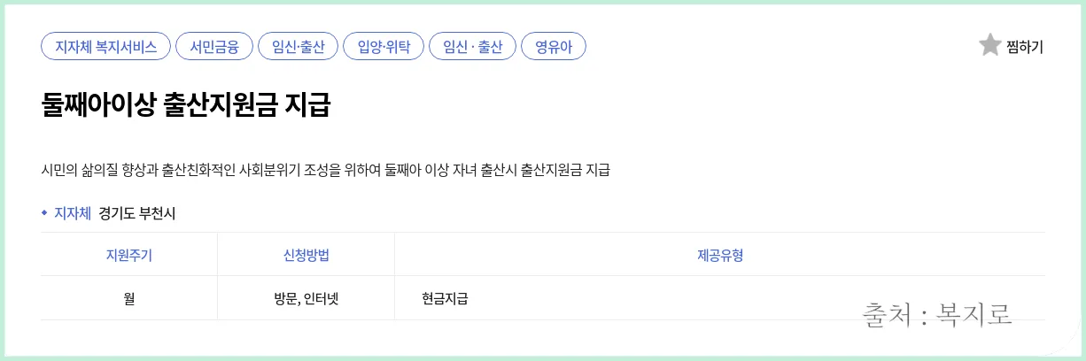 둘째아이상 출산 지원금