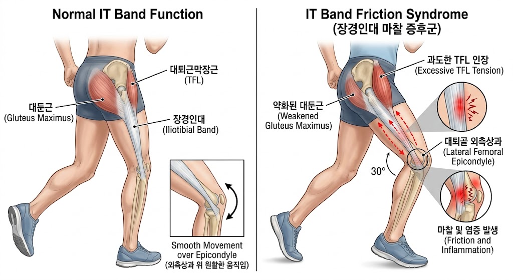 장경인대 증후군 비교 다이어그램
