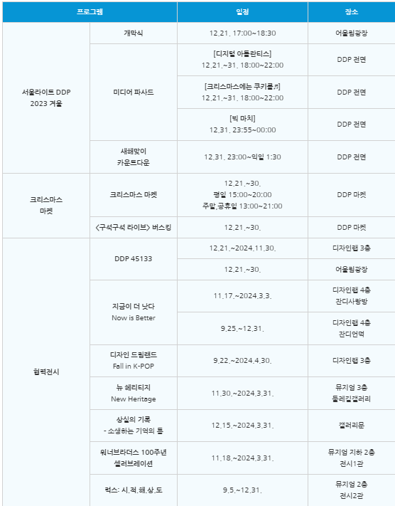 서울 'DDP 겨울축제' 프로그램
