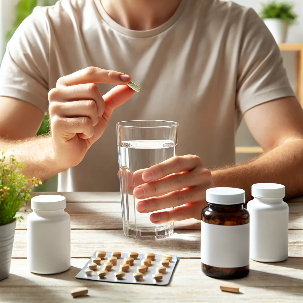 필수 영양제를 섭취하고 있는 모습