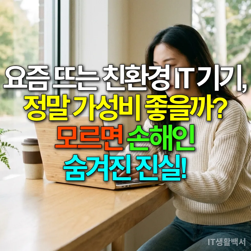 카페에서 친환경 노트북을 사용하는 한국인 학생