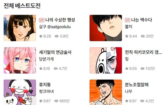 네이버 웹툰 사이트 이미지